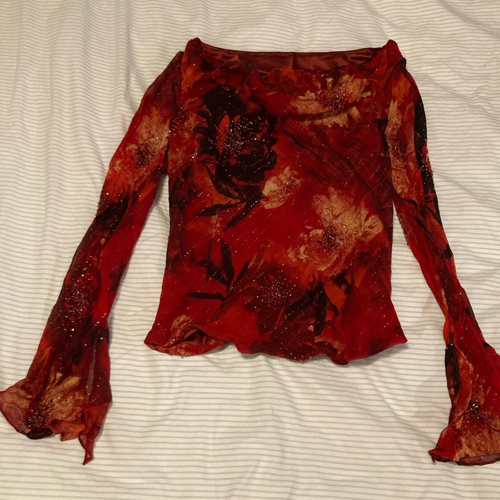 Red 90s Beaded Long sleeve